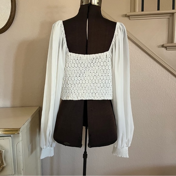 Flying Tomato Size XL White Crop Top Lace Balloon Sleeve Smocked Festival Pirate - Picture 7 of 12